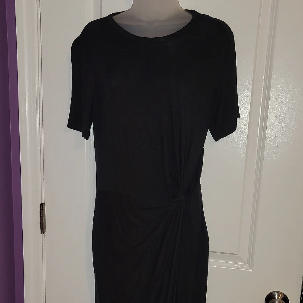 Elegant Black Midi Side Knot  Dress Sz: L